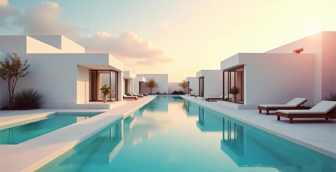 Vue aérienne minimaliste d'un quartier résidentiel d'Orlando avec architecture moderne