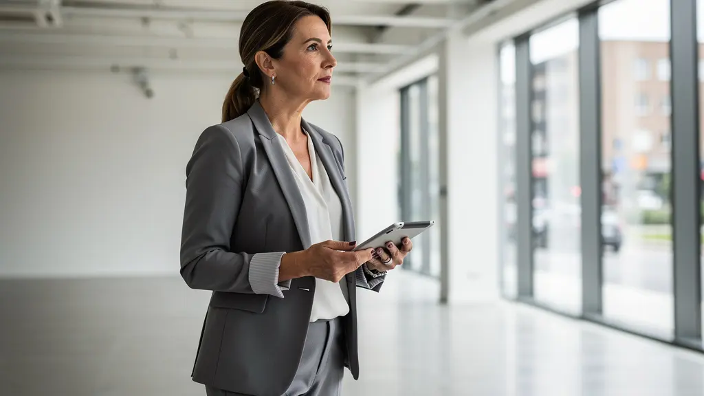 Gestionnaire professionnelle inspectant un local commercial pour property management