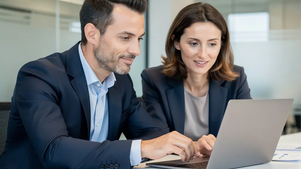 Propriétaire et gestionnaire immobilier en réunion collaborative pour mandat de gestion